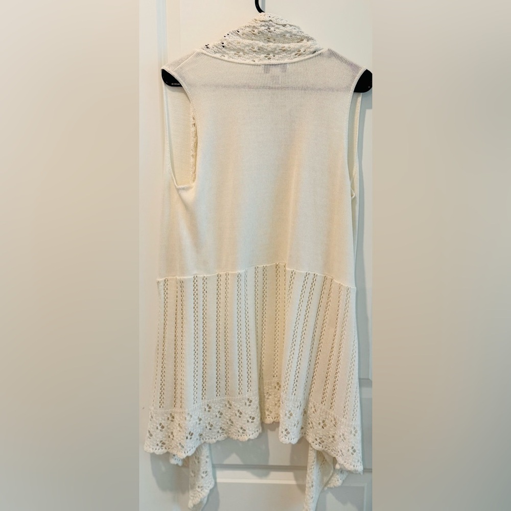 Christopher & Banks Ivory Open Front Crochet Knit Duster Vest Cardigan NWT L - Picture 5 of 12